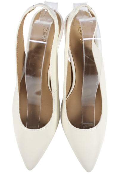 Quince Womens Leather Pointed Toe Kitten Heel Slingbacks White Size 8.5