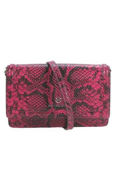 Michael Kors Womens Snakeskin Print Crossbody Shoulder Handbag Pink Black