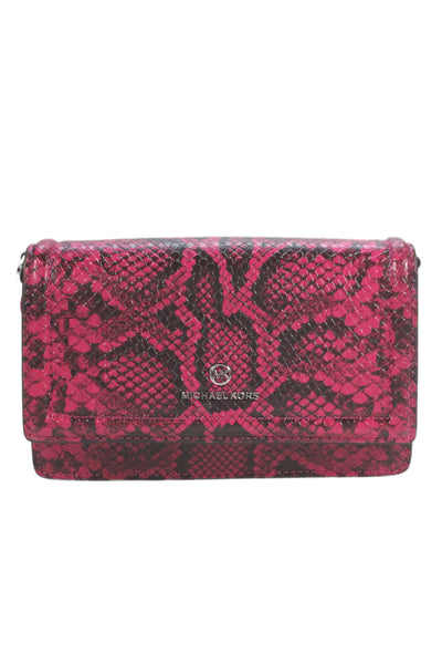 Michael Kors Womens Snakeskin Print Crossbody Shoulder Handbag Pink Black