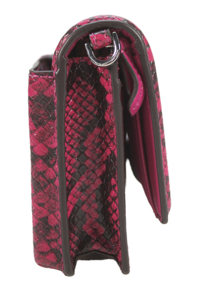 Michael Kors Womens Snakeskin Print Crossbody Shoulder Handbag Pink Black
