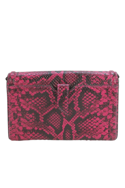 Michael Kors Womens Snakeskin Print Crossbody Shoulder Handbag Pink Black
