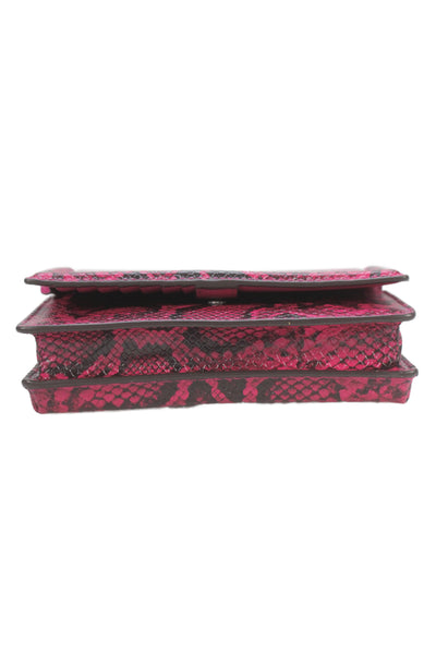Michael Kors Womens Snakeskin Print Crossbody Shoulder Handbag Pink Black