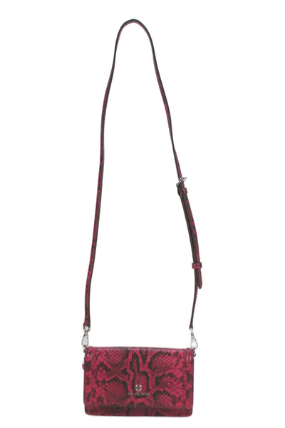 Michael Kors Womens Snakeskin Print Crossbody Shoulder Handbag Pink Black