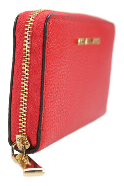 Michael Kors Womens Leather Gold Tone Zip Around Mini Card Wallet Red