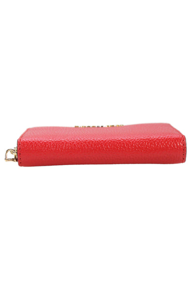 Michael Kors Womens Leather Gold Tone Zip Around Mini Card Wallet Red