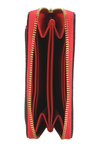 Michael Kors Womens Leather Gold Tone Zip Around Mini Card Wallet Red