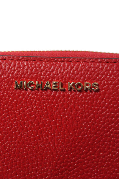 Michael Kors Womens Leather Gold Tone Zip Around Mini Card Wallet Red