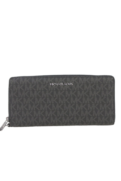 Michael Kors Womens Monogram Coated Canvas Zip Around Wristlet Wallet Black