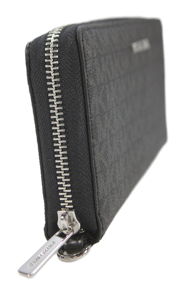 Michael Kors Womens Monogram Coated Canvas Zip Around Wristlet Wallet Black