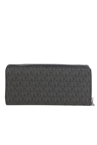 Michael Kors Womens Monogram Coated Canvas Zip Around Wristlet Wallet Black