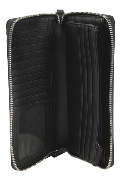 Michael Kors Womens Monogram Coated Canvas Zip Around Wristlet Wallet Black