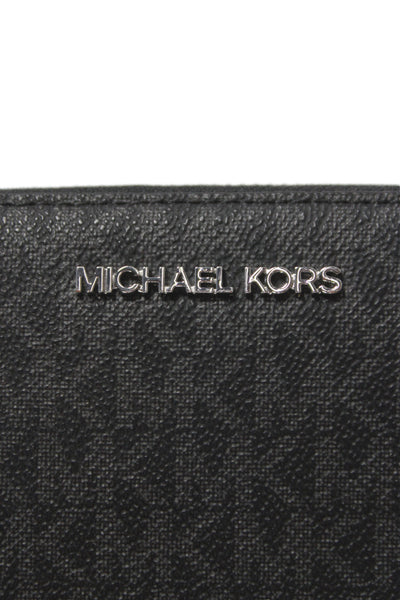 Michael Kors Womens Monogram Coated Canvas Zip Around Wristlet Wallet Black