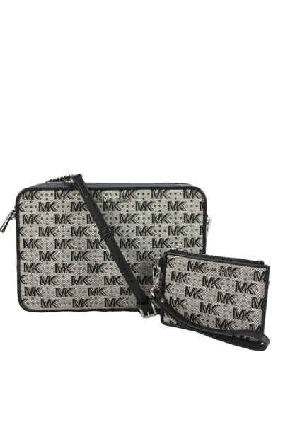 Michael Kors Womens Leather Trim Jeweled Crossbody Shoulder Handbag Black White