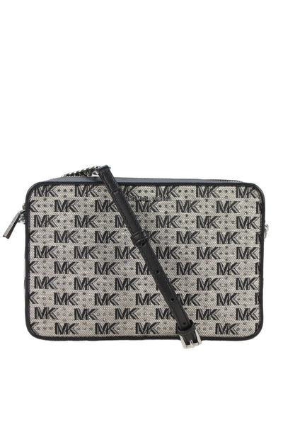 Michael Kors Womens Leather Trim Jeweled Crossbody Shoulder Handbag Black White