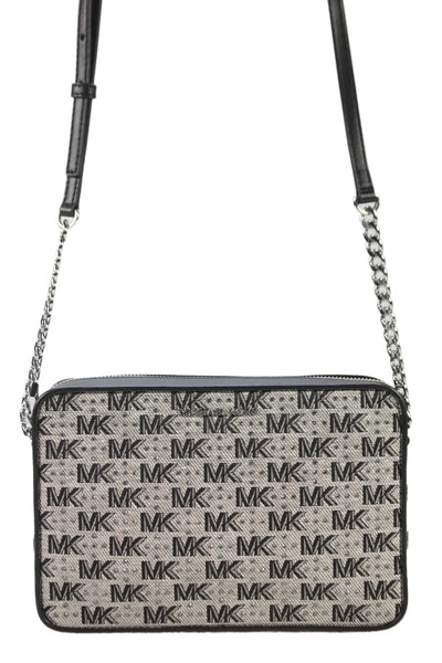 Michael Kors Womens Leather Trim Jeweled Crossbody Shoulder Handbag Black White