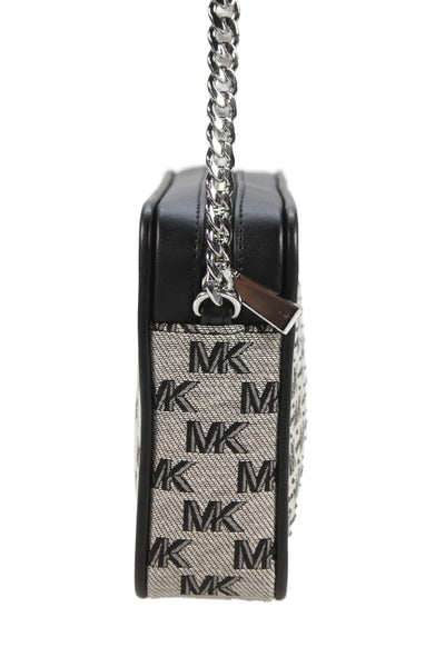 Michael Kors Womens Leather Trim Jeweled Crossbody Shoulder Handbag Black White