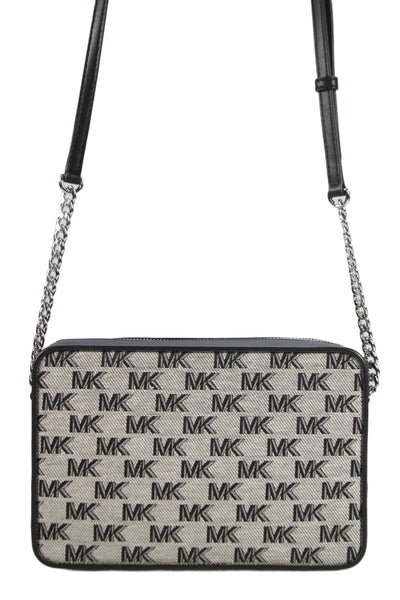 Michael Kors Womens Leather Trim Jeweled Crossbody Shoulder Handbag Black White
