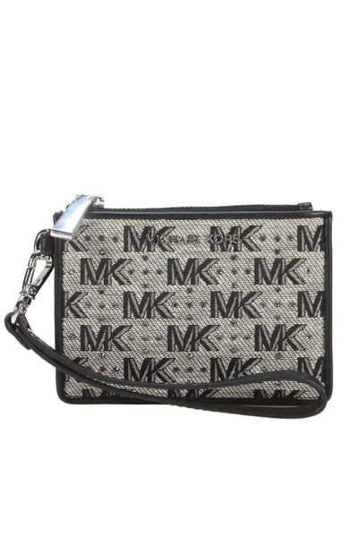 Michael Kors Womens Leather Trim Jeweled Crossbody Shoulder Handbag Black White