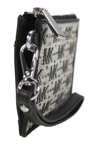Michael Kors Womens Leather Trim Jeweled Crossbody Shoulder Handbag Black White
