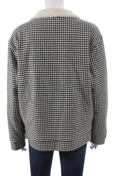 Yony Womens Basic Jacket Black Wool Check Snap Long Sleeve Fall Size S