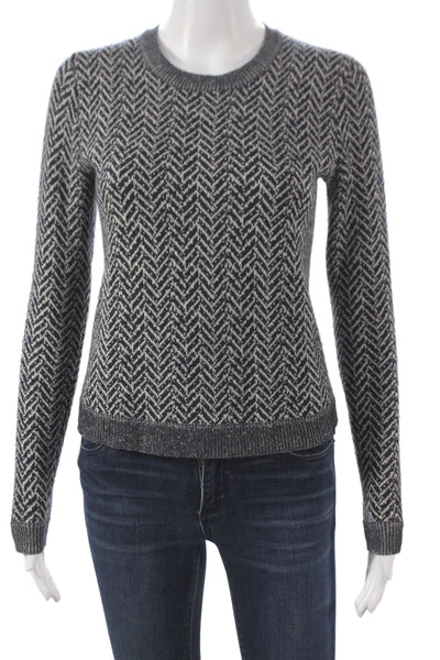 Theory Women Herringbone Wool Sweater Gray Long Sleeve Size S