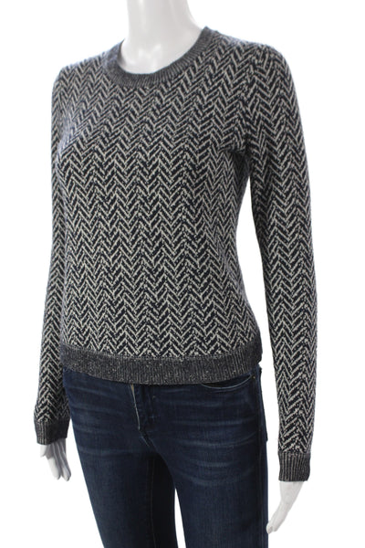 Theory Women Herringbone Wool Sweater Gray Long Sleeve Size S
