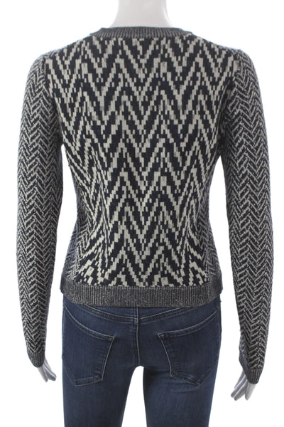 Theory Women Herringbone Wool Sweater Gray Long Sleeve Size S