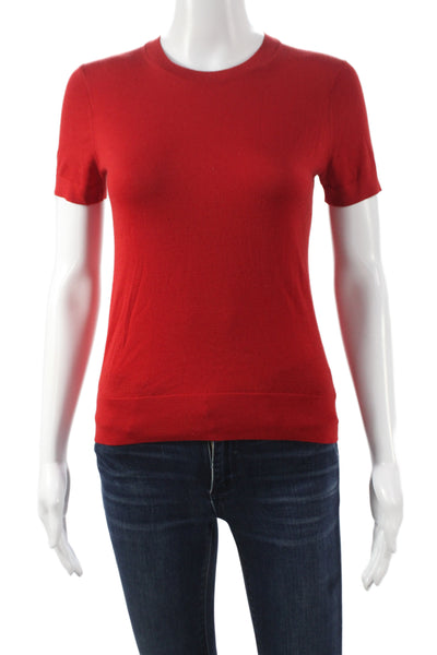 Theory Womens Red Pullover Sweater Short Sleeve Crew Neck Size XS Petite
