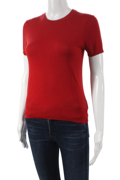 Theory Womens Red Pullover Sweater Short Sleeve Crew Neck Size XS Petite