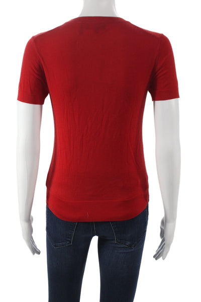Theory Womens Red Pullover Sweater Short Sleeve Crew Neck Size XS Petite