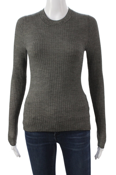 Theory Women Gray Striped Crewneck Long Sleeve Pullover Sweater Petite Size XS