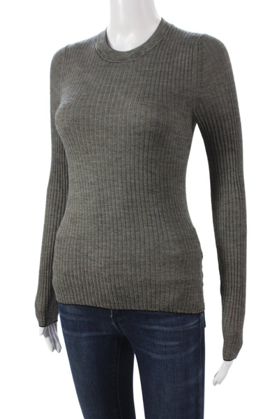 Theory Women Gray Striped Crewneck Long Sleeve Pullover Sweater Petite Size XS