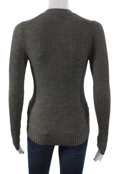 Theory Women Gray Striped Crewneck Long Sleeve Pullover Sweater Petite Size XS