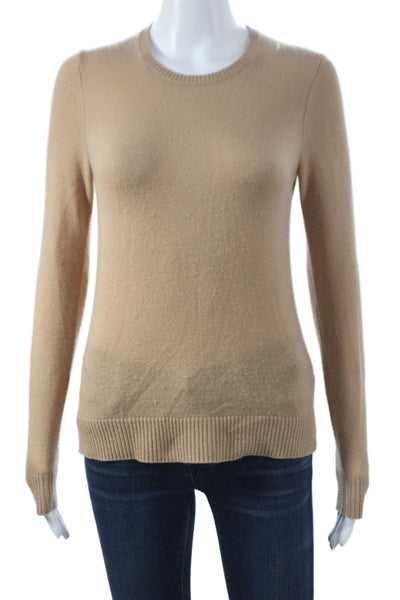 Theory Women Cashmere Crew Neck Solid Long Sleeve Pullover Beige Petite Size XS
