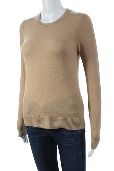 Theory Women Cashmere Crew Neck Solid Long Sleeve Pullover Beige Petite Size XS