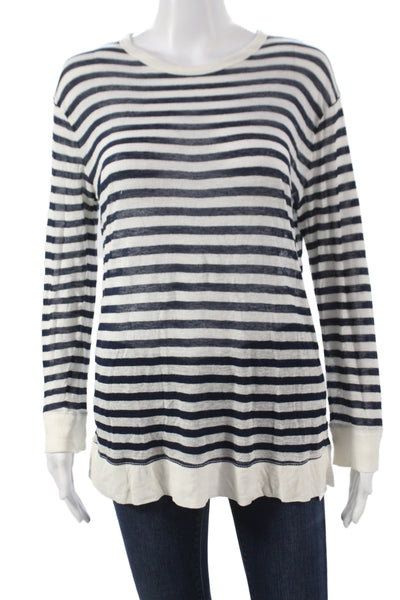 T Alexander Wang Womens Striped Blue Crew Neck 3/4 Sleeve Rayon T-Shirt Size XS