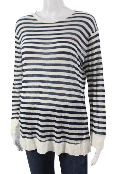 T Alexander Wang Womens Striped Blue Crew Neck 3/4 Sleeve Rayon T-Shirt Size XS