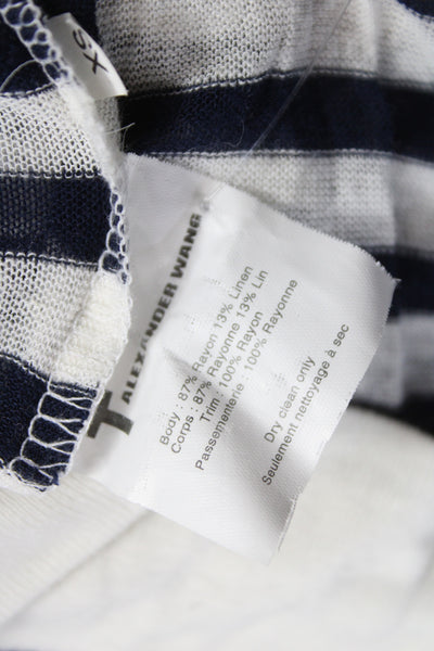 T Alexander Wang Womens Striped Blue Crew Neck 3/4 Sleeve Rayon T-Shirt Size XS