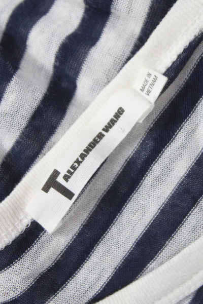 T Alexander Wang Womens Striped Blue Crew Neck 3/4 Sleeve Rayon T-Shirt Size XS