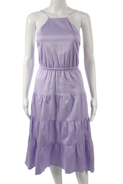 Alice + Olivia Women Sundress Purple Square Neck Knee Length Cotton Tie Size 0