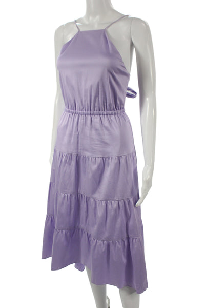 Alice + Olivia Women Sundress Purple Square Neck Knee Length Cotton Tie Size 0