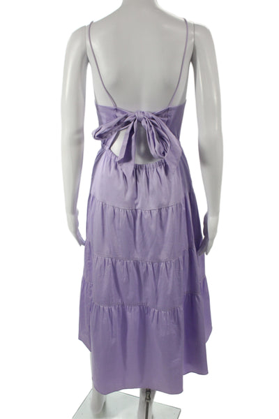 Alice + Olivia Women Sundress Purple Square Neck Knee Length Cotton Tie Size 0