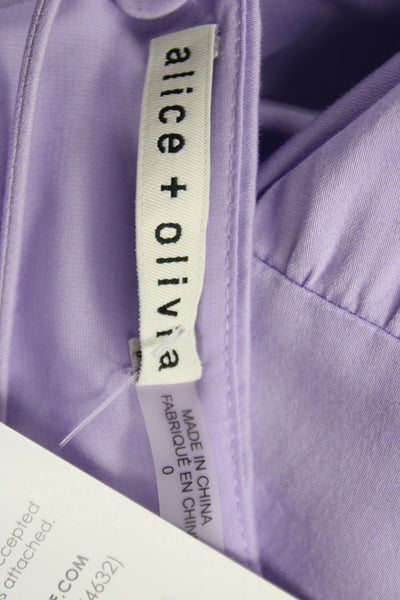 Alice + Olivia Women Sundress Purple Square Neck Knee Length Cotton Tie Size 0