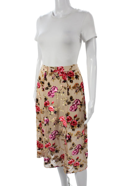 Alice + Olivia Women A-Line Floral Midi Viscose Skirt Beige Zip Size 0