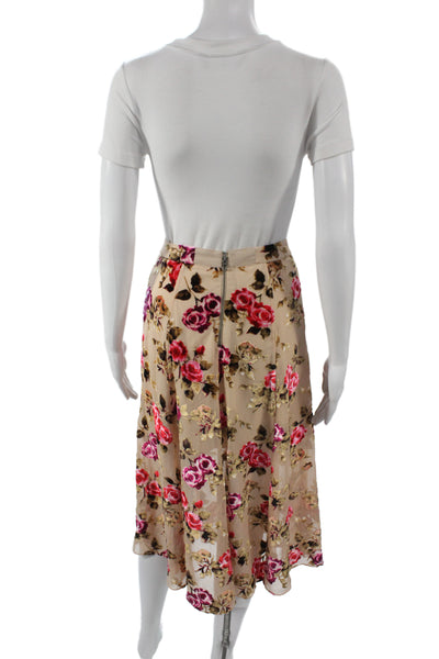Alice + Olivia Women A-Line Floral Midi Viscose Skirt Beige Zip Size 0