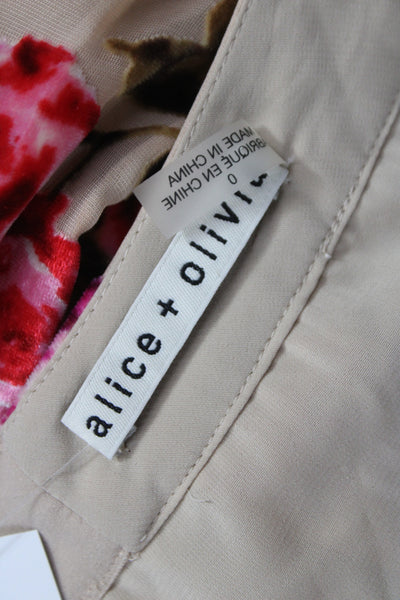 Alice + Olivia Women A-Line Floral Midi Viscose Skirt Beige Zip Size 0