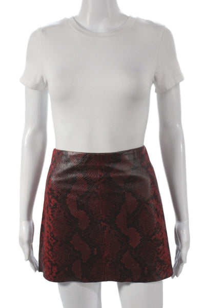 Alice + Olivia Women Red Lamb Leather Animal Print Mini Skirt Size 0