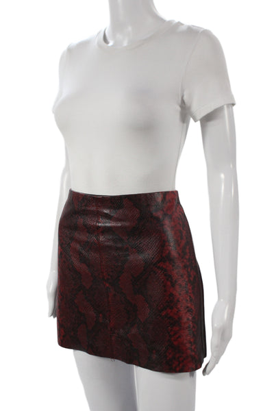 Alice + Olivia Women Red Lamb Leather Animal Print Mini Skirt Size 0