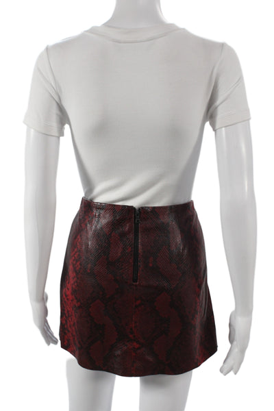 Alice + Olivia Women Red Lamb Leather Animal Print Mini Skirt Size 0