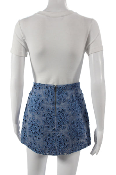 Alice + Olivia Women Mini Floral Cotton Skirt Blue Short Zip Size 24